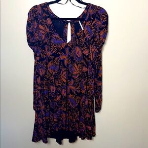 Free People Women’s Black and Orange Ruffled Sundress Size Large
